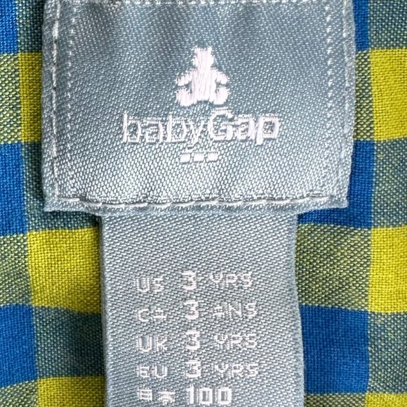 🧡 3/$15 Baby Gap Blue Green Checkered Button Up - 3T - Picture 2 of 5